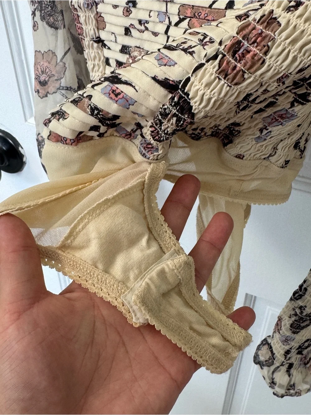 Free People Brunch Date Floral Smocked Bodysuit S